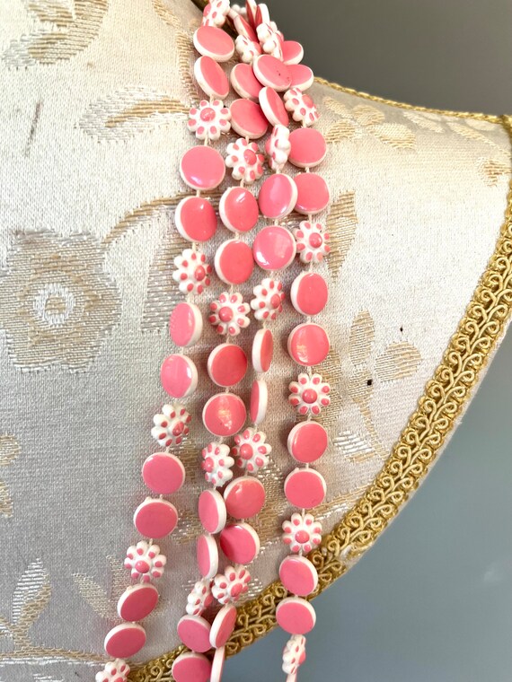 Pink Flower Multi-strand Necklace, Plastic, Japan… - image 2
