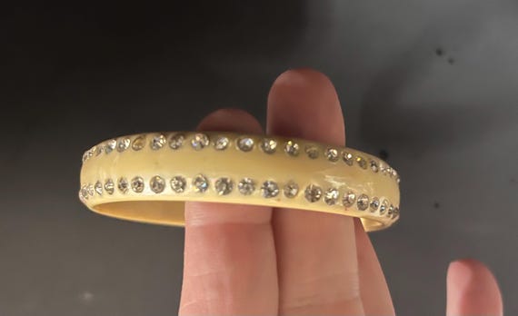 Celluloid Rhinestone Bangle Bracelet, Vintage 194… - image 9
