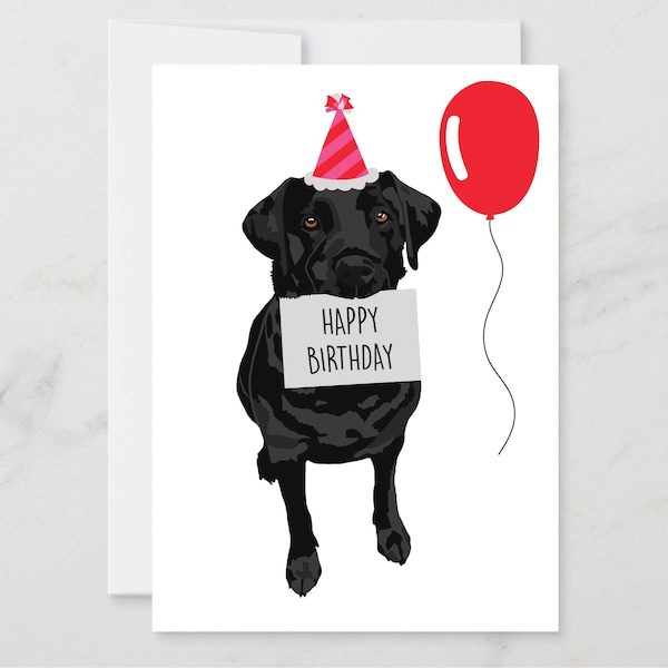 Labrador birthday card, labrador, happy birthday, dog card, dog lover, dog in party hat, custom card, personalized card, personalised card