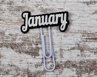 January White Glitter Planner Clip - Month Clip - New Year