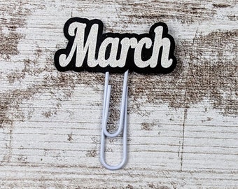 March White Glitter Planner Clip - Month Clip - March Birthday