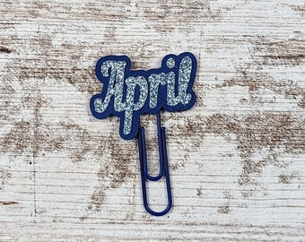 April Blue Glitter Planner Clip - Month Clip