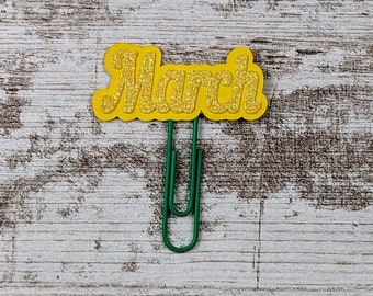 March Yellow Glitter Planner Clip - Month Clip - St. Patrick's Day