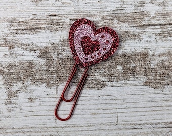 Red and Pink Glitter Heart Planner Clip - Valentine's Day Planner Clip - Planner Clip - Bookmark