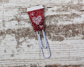 Valentine coffee cup Planner Clip - heart coffee cup Valentine Planner Clip - Planner Clip - Bookmark