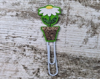 White Daisy Flower in Pot Planner Clip - White flower Clip