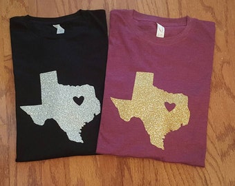 I Love Texas - Glitter Texas Love Shirt ~ Texas Pride ~ Texas Girl ~ Texas Shirt