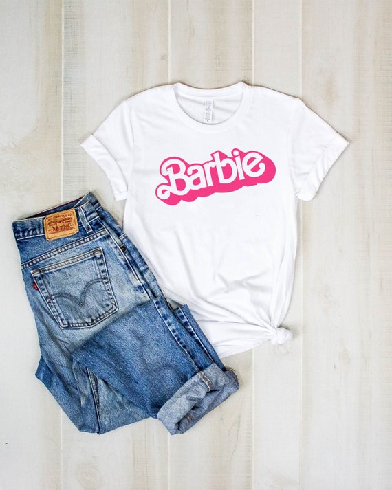 pink and white barbie shirt