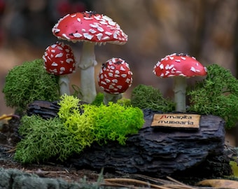 Amanita muscaria sculpture - Botanical fungi art, Scientific mushroom figurine, Realistic mushroom decor, Mycology gift for botanists, OOAK