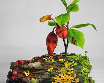 Firebugs sculpture - Unique botanical wood art, Realistic indoor sculpture, Whimsical bug decor, Entomology oddities Weird stuff, Insect art