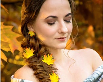Maple Leaf Hair Pins - Yellow Autumn Bobby Pins, Fall Bridal Hair Ornament, Set of 3
