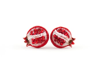 Tiny pomegranate earring studs - Petite fruit jewelry, Delicate botanical earrings, Nature-inspired gift, Miniature fruit studs for her