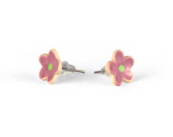 Pink flower earrings - Cute сeramic flower jewelry, Minimalist dainty stud earrings, Nature earrings, Handmade jewelry gift, Floral trend