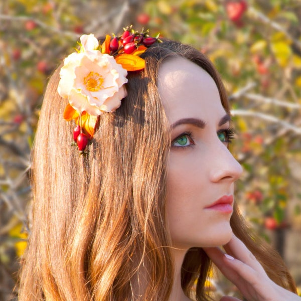 Fall flower crown, autumn wedding hair accessories for flower girl, boho floral headband, bridesmaid headpiece, woodland bridal vine