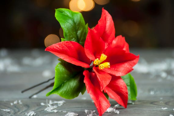 Red Poinsettia Hair Flower Hair Clip Rockabilly Christmas Etsy