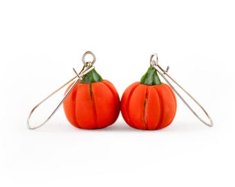Orange pumpkin polymer clay earrings - Handmade dangle earrings, Festive fall jewelry, Unique autumn accessory, Fun gift for pumpkin lovers