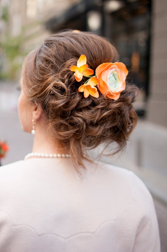 Orange Wedding Hair Clips Orange Flowers Hair Brooch Etsy