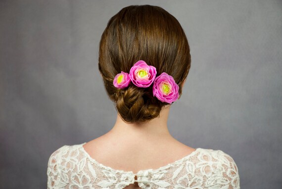 Pink Ranunculus Flower Hair Pins Wedding Hair Pieces Bridal Etsy