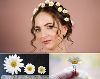 Daisy hair pin for summer style wedding, bridal hair vine, wedding hair piece, delicate realistic flower hair clip, country floral headpiece