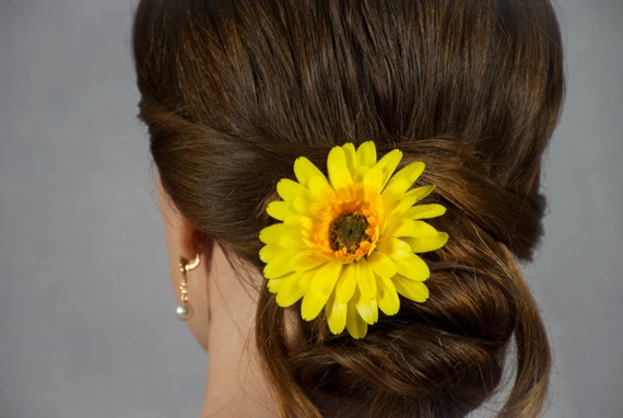 Gerbera Daisy Hair Pin Yellow Flower Hair Pin Gerber Daisy Etsy
