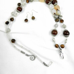 Jade Gemstone Lanyard and Earrings, Lanyard and Earrings, Wood and Jade Lanyard, Badge Holder, Silver and Jade Lanyard