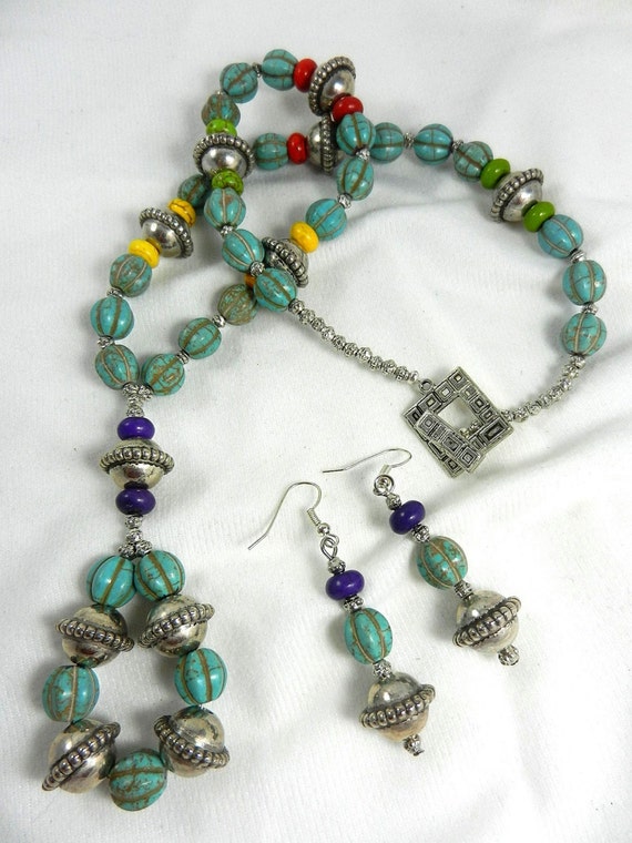 Turquoise and Silver Necklace and Earrings, Turquoise and Silver Necklace, Turquoise and Silver, Turquoise Necklace, Turquoise Earrings,