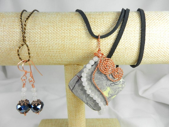 Jasper Gemstone Pendant, Copper Wire Wrapped Jasper Gemstone Pendant, Wire Wrapped Necklace, Gemstone Necklace and Earrings, Copper Necklace