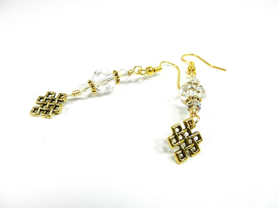 Gold and Crystal Earrings with an Open Gold Diamond Charm, Bridesmaid Earrings