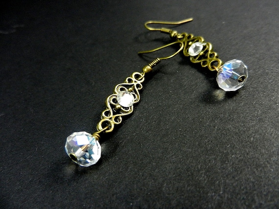 Bronze Charm and Crystal Dangle Wedding Earrings