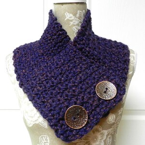 Purple Fluffy Button Up Scarf with Large Copper Buttons