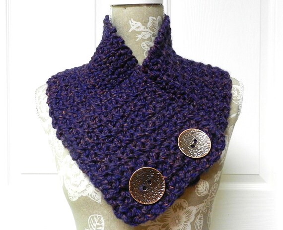 Purple Fluffy Button Up Scarf with Large Copper Buttons