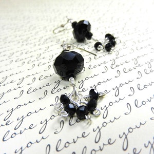 Black Crystal and Silver Wire Wrapped Earrings, Crystal Earrings, Black Crystal Earrings, Silver Earrings, Silver Wire Wrapped Earrings