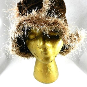 Hand Crocheted Brown Hat with a flower, Brown Crocheted Top Hat, Brown Crocheted Cloche Hat with a Flower, Brown and Tan Hat, Slouchy Hat