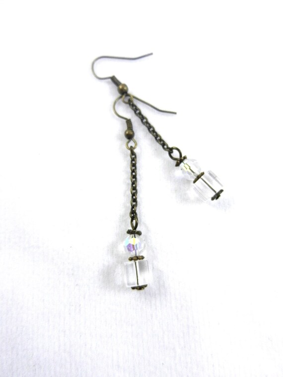 Bronze and Crystal Dangle Earrings, Crystal Earrings, Bronze Dangle Earrings, Clear Crystal Earrings, Bronze Earrings, Earrings