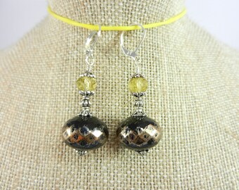 Silver Black and Gold Dangle Earrings