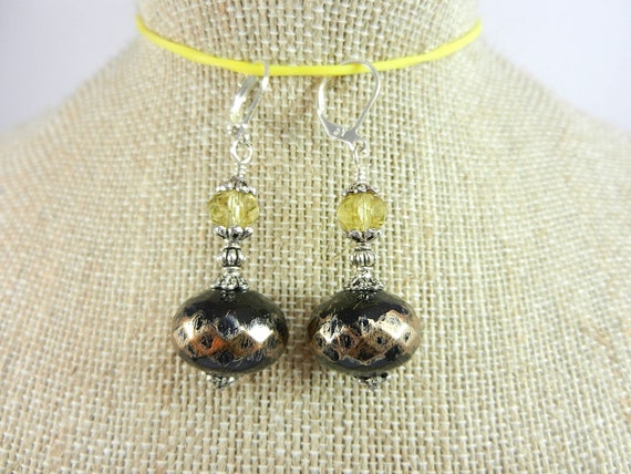 Silver Black and Gold Dangle Earrings