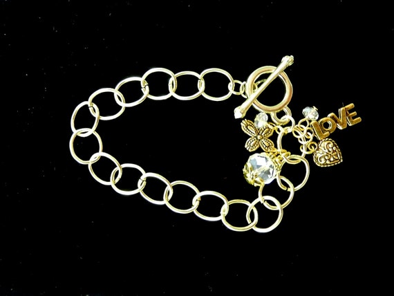 Gold Bracelets, Gold Charm Bracelets, Bridal Bracelets, Bridal Jewelry, Gold and Crystal Bracelets, Charm Bracelets,