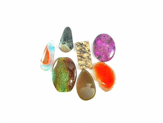 Destash Pendants, Diorite, Crazy Lace Agate, Alligator Jasper, Banded Agate, Druzy Agate, Dragons Vein Agate