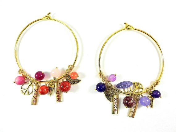 Gold Wire Bracelets with Gold Charms and Gemstones in Pink and Purple (your purchase will only be one bracelet
