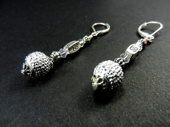 Silver Disco Ball Earrings with Silver Beads and Crystals