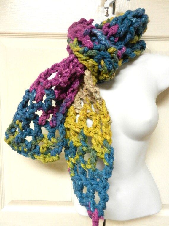 Hand Crocheted Blue and Purple Scarf, Hand Crocheted Scarf, Blue Crocheted Scarf, Purple Crocheted Scarf, Handmade Scarf