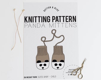 Panda Mittens Knitting Pattern for Babies and Children. PDF knitting pattern. Instant Download