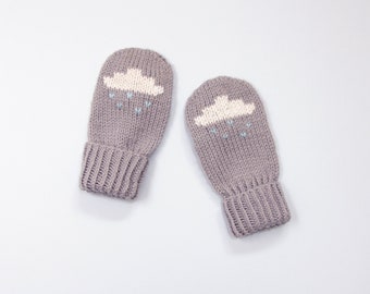 Baby and Toddler Mittens Knitting Pattern. Rain Cloud Mittens Knitting Pattern. PDF knitting pattern. Instant Download