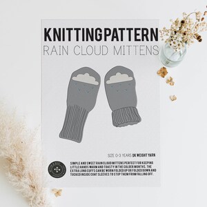 Baby and Toddler Mittens Knitting Pattern. Rain Cloud Mittens Knitting Pattern. PDF knitting pattern. Instant Download image 2