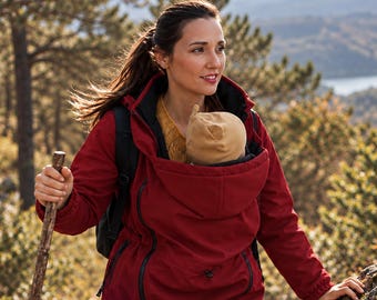 Enigma 5in1 BACK/FRONT Softshell Babywearing jacket,  carrier jacket, softshell baby carrying jacket Burgund