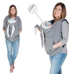 Funda de porteo de conejito de peluche, Funda de polar para portabebés, Funda para portabebés GRIS