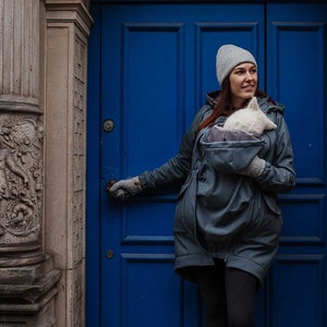 Casaco Parka 5 em 1 para carregar bebês, casaco de maternidade, jaqueta para carregar na frente e atrás, multifuncional, porta-bebês para mulheres, AZUL AÇO