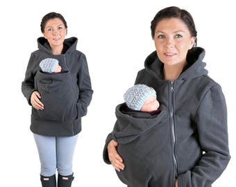 BASIC Babywearing  coat jacket Baby carrier hoodie Kangaroo jacket for Mom and Baby, baby wearing hoodie GRAPHITE NP12