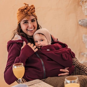 POLA Frente/Verso 5 em 1 Casaco para carregar bebê Maternidade Gravidez Multifuncional Canguru com capuz Jaqueta para carregar bebê VERMELHO CEREJA