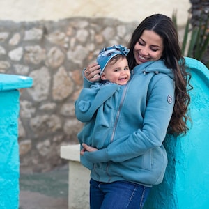 POLA  Fun2bemum Front/Back 5in1 Babywearing coat Maternity Pregnancy Multifunctional Kangaroo hoodie baby carrying jacket Dust Mint